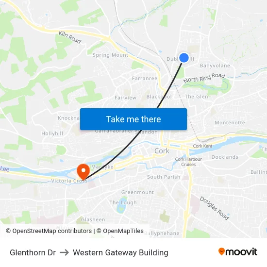 Glenthorn Dr to Western Gateway Building map