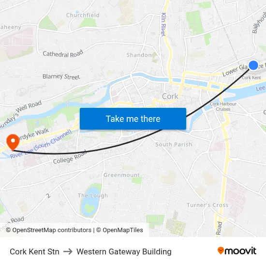 Cork Kent Stn to Western Gateway Building map