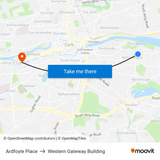 Ardfoyle Place to Western Gateway Building map