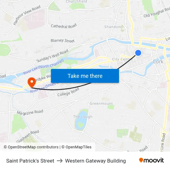 Saint Patrick's Street to Western Gateway Building map