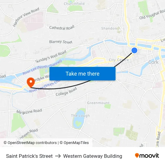 Saint Patrick's Street to Western Gateway Building map