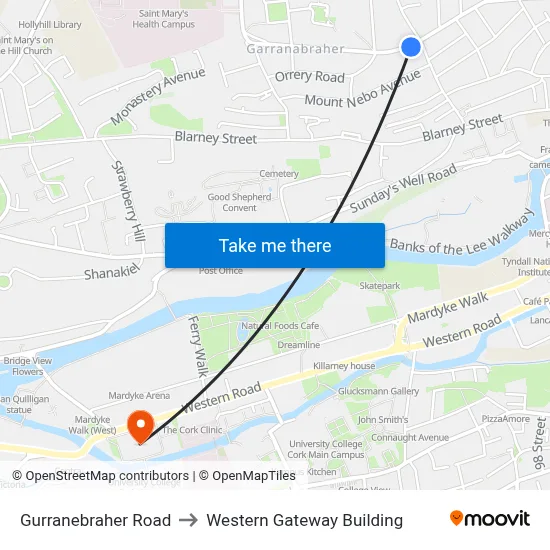 Gurranebraher Road to Western Gateway Building map