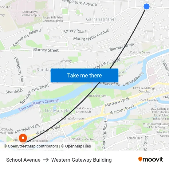School Avenue to Western Gateway Building map