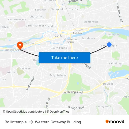 Ballintemple to Western Gateway Building map