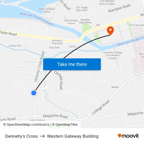 Dennehy's Cross to Western Gateway Building map
