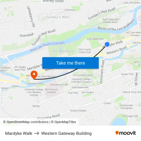 Mardyke Walk to Western Gateway Building map