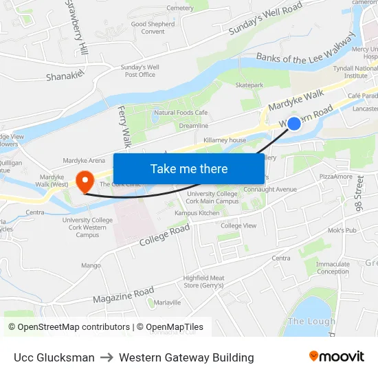Ucc Glucksman to Western Gateway Building map