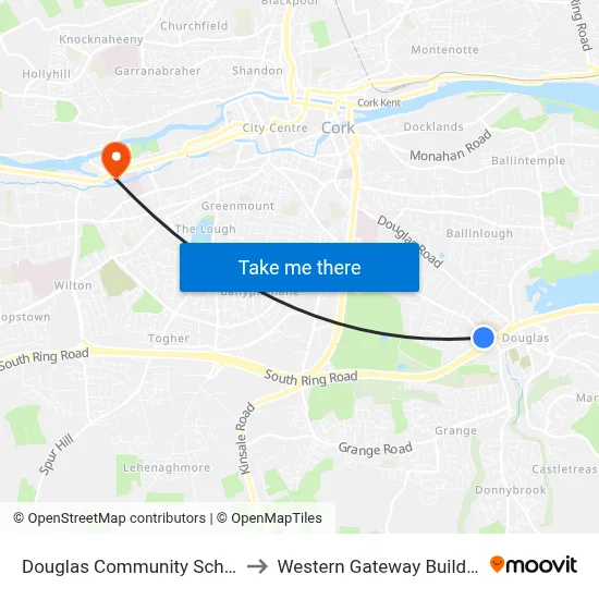 Douglas Community School to Western Gateway Building map
