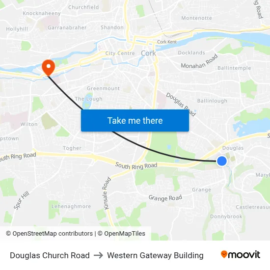 Douglas Church Road to Western Gateway Building map