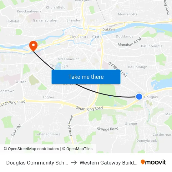Douglas Community School to Western Gateway Building map