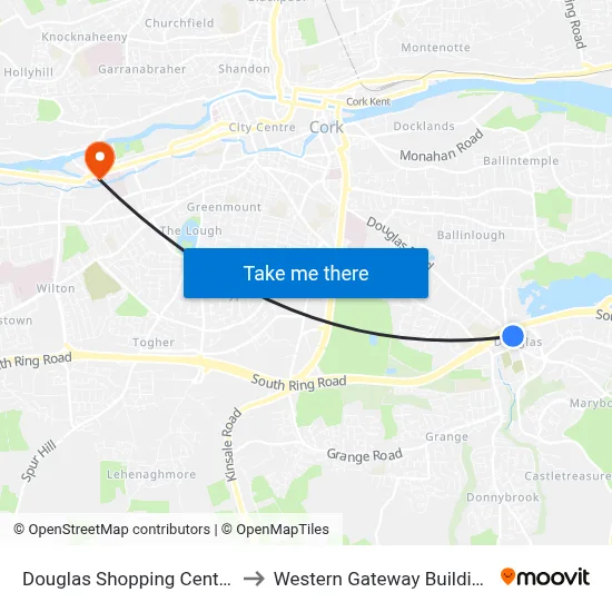 Douglas Shopping Centre to Western Gateway Building map