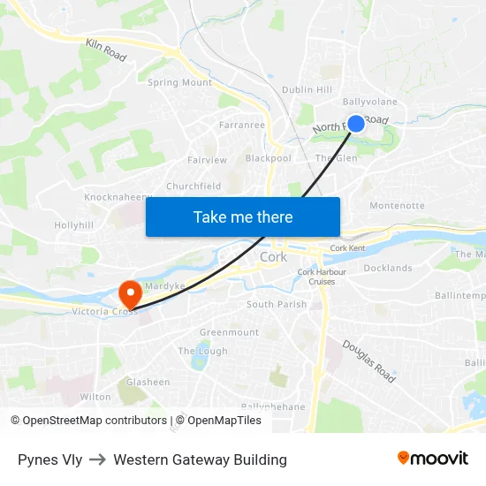 Pynes Vly to Western Gateway Building map