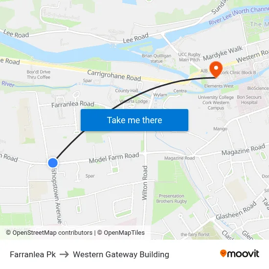 Farranlea Pk to Western Gateway Building map