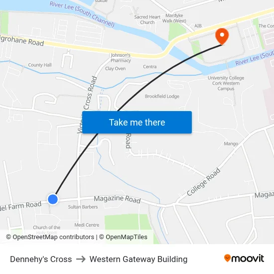 Dennehy's Cross to Western Gateway Building map