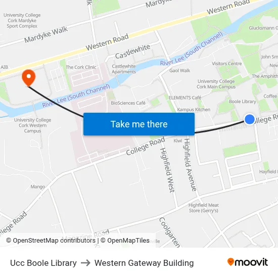 Ucc Boole Library to Western Gateway Building map