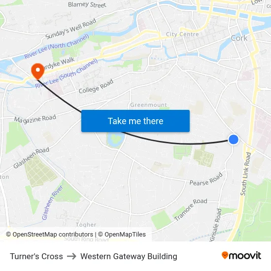 Turner's Cross to Western Gateway Building map