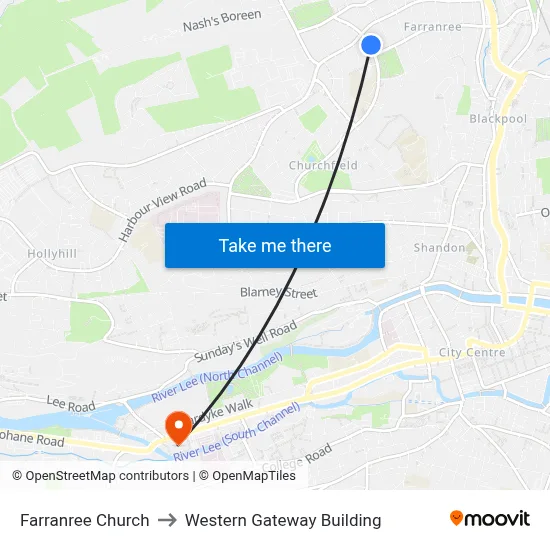 Farranree Church to Western Gateway Building map