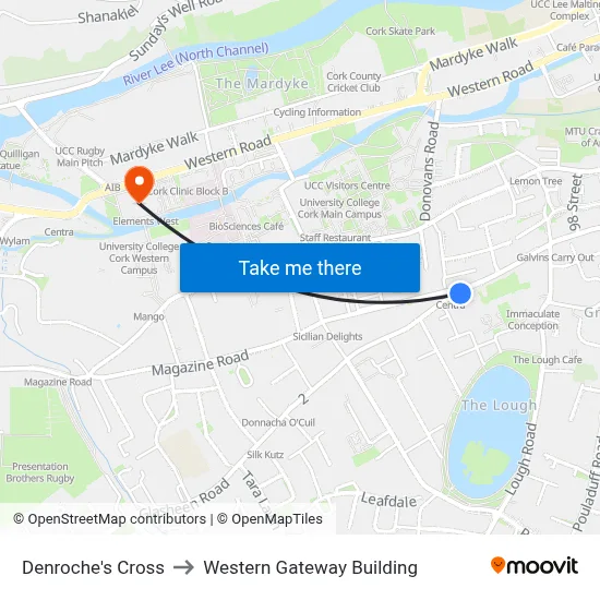 Denroche's Cross to Western Gateway Building map