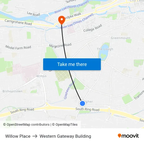 Willow Place to Western Gateway Building map