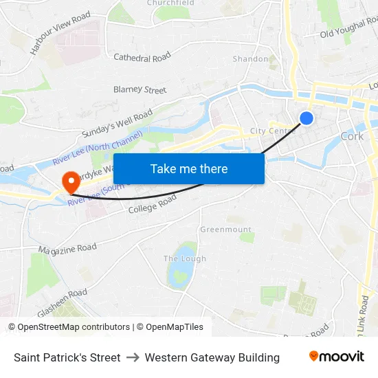 Saint Patrick's Street to Western Gateway Building map
