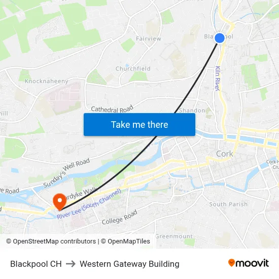 Blackpool CH to Western Gateway Building map