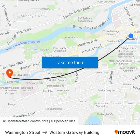 Washington Street to Western Gateway Building map