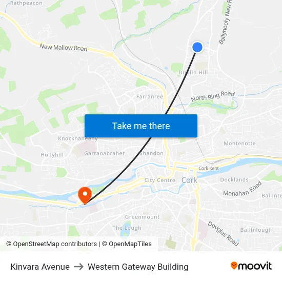 Kinvara Avenue to Western Gateway Building map