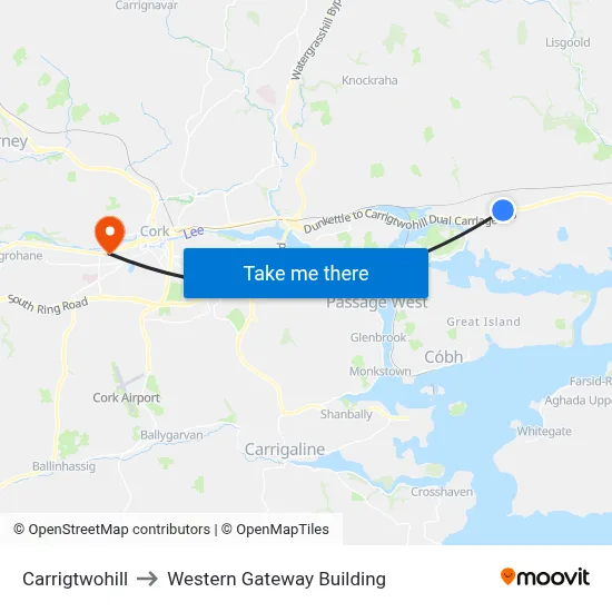 Carrigtwohill to Western Gateway Building map