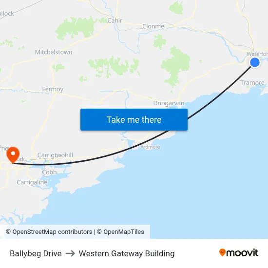 Ballybeg Drive to Western Gateway Building map