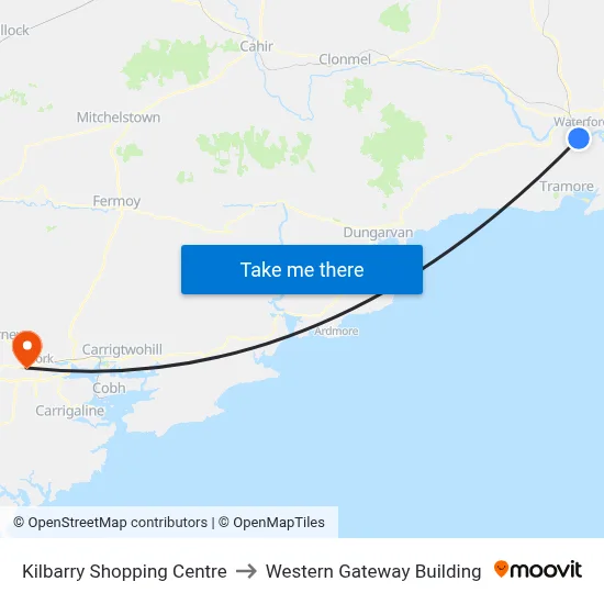 Kilbarry Shopping Centre to Western Gateway Building map