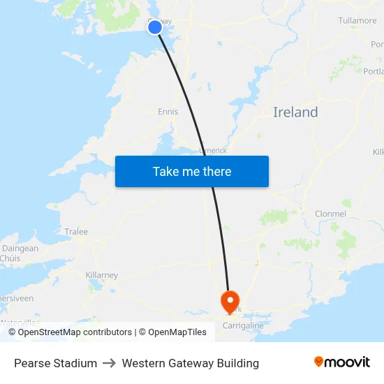 Pearse Stadium to Western Gateway Building map