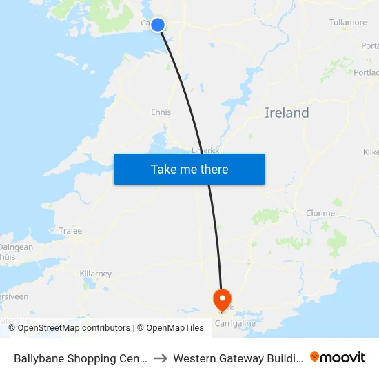 Ballybane Shopping Centre to Western Gateway Building map