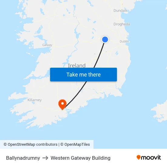 Ballynadrumny to Western Gateway Building map