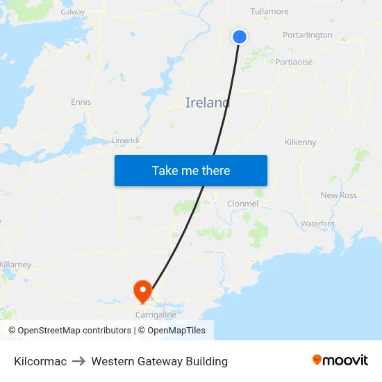Kilcormac to Western Gateway Building map