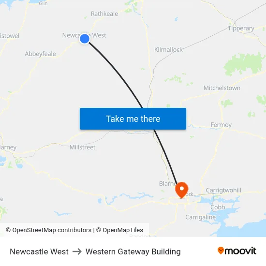 Newcastle West to Western Gateway Building map