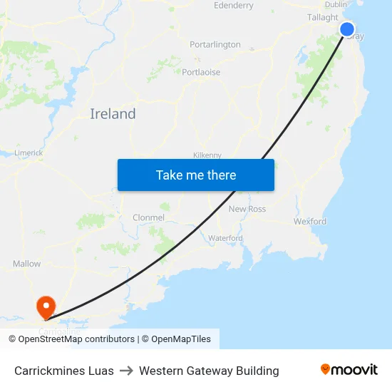 Carrickmines Luas to Western Gateway Building map