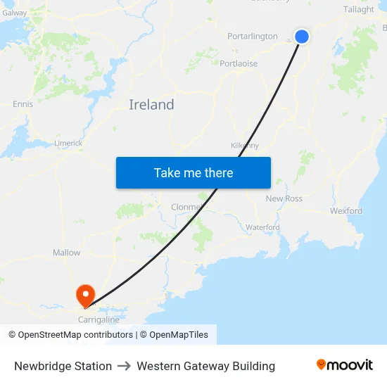Newbridge Station to Western Gateway Building map