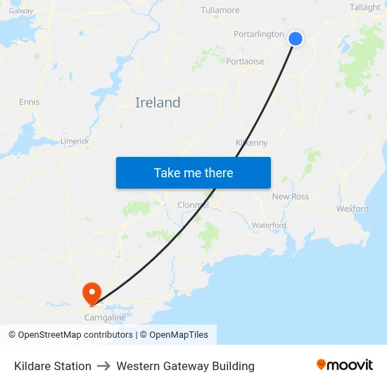 Kildare Station to Western Gateway Building map