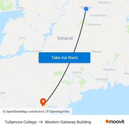 Tullamore College to Western Gateway Building map