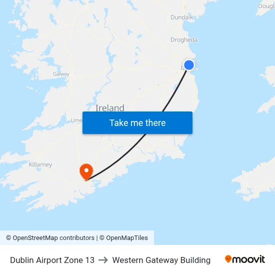 Dublin Airport Zone 13 to Western Gateway Building map