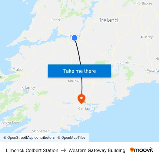 Limerick Colbert Station to Western Gateway Building map