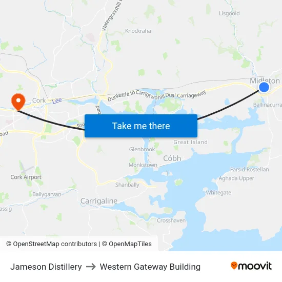 Jameson Distillery to Western Gateway Building map