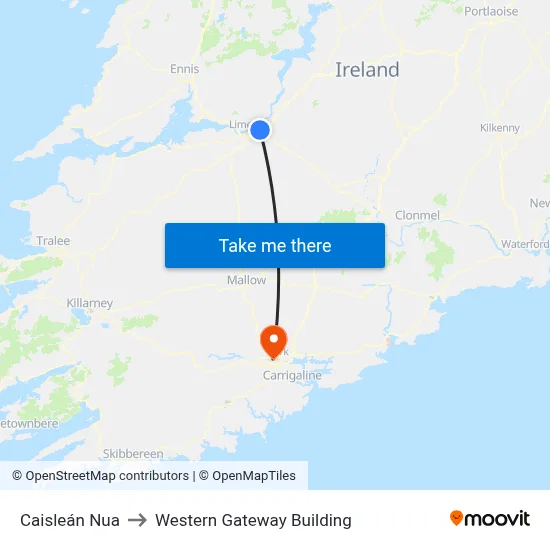 Caisleán Nua to Western Gateway Building map