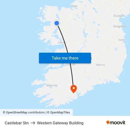 Castlebar Stn to Western Gateway Building map