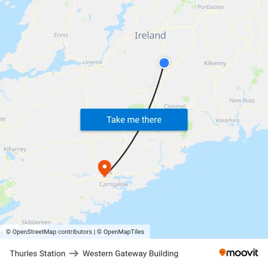 Thurles Station to Western Gateway Building map