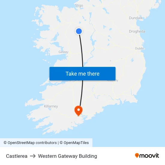 Castlerea to Western Gateway Building map