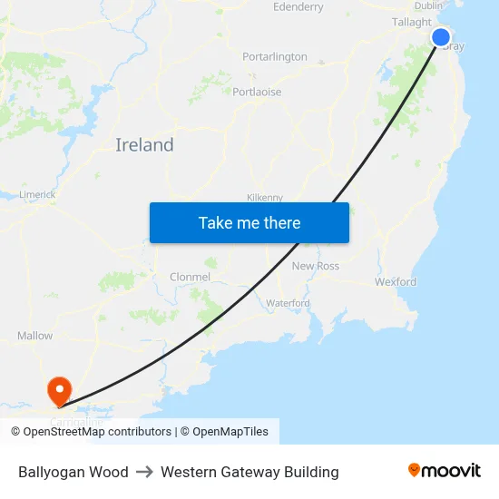 Ballyogan Wood to Western Gateway Building map