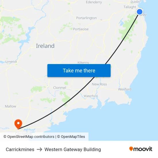 Carrickmines to Western Gateway Building map