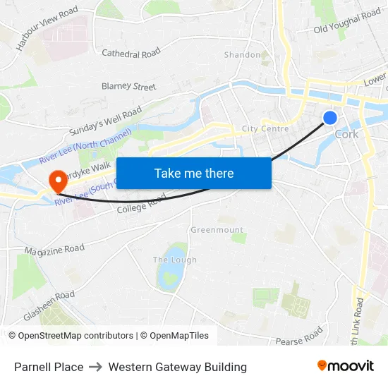 Parnell Place to Western Gateway Building map