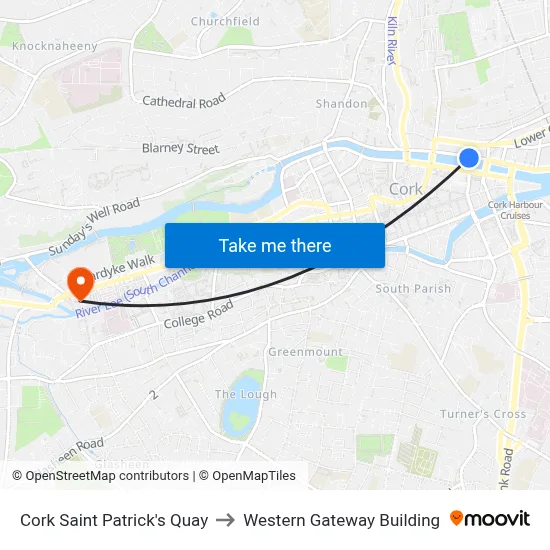 Cork Saint Patrick's Quay to Western Gateway Building map